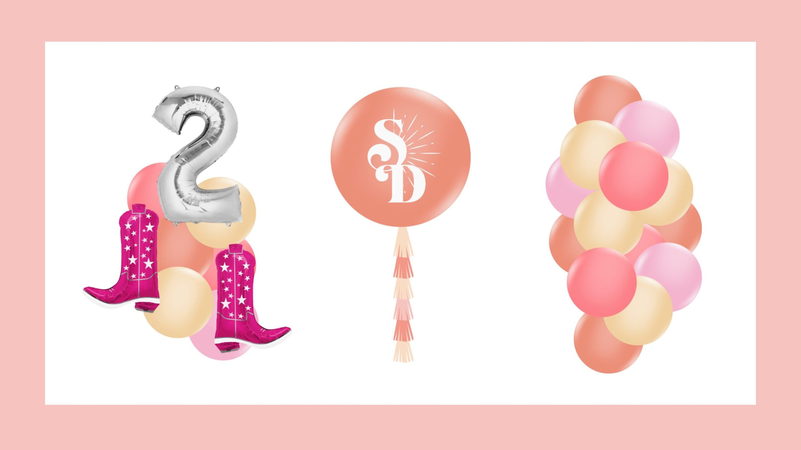 A computer rendered image of 3 balloon bouquets.